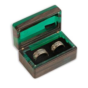 Black Wood & Emerald Resin ring box for wedding ceremony. Luxury ring case display for two rings. Unique double ring boxes for engagement. Wooden Wedding Bearer Box (Purple)