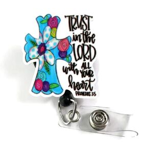 Trust in the Lord Bible Verse Retractable Badge Reel, Proverbs 3:5 Badge Holder, Medical Nursing ID Holder, Bible Quote Badge Reel Gift