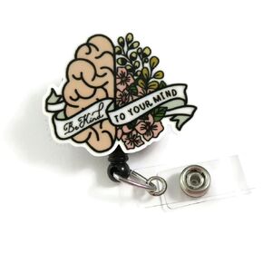 Be Kind To Your Mind Badge Reel, Mental Health ID Badge Holder, Mindful Brain Retractable Badge Reel, Wellness Coach Badge Holder, Counselor Badges, Therapist Gifts, Awareness