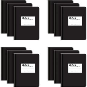 Oxford Composition Notebook 12 Pack, Wide Ruled Paper, 7.5 x 9.75 Inches, 80 Sheets, Black Covers (63750)