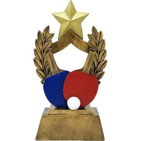 Decade Awards Ping Pong Trophy - 6 Inch Tall | Table Tennis Mastery Award with Classic Red & Blue Paddles| Celebrate Paddle Ball Dominance - Engraved Plate on Request