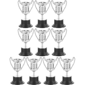 Kisangel 10Pcs Mini Award Trophy Cups Plastic Trophy Model Winner Award Trophies for Race Game Sports Decoration,Silver
