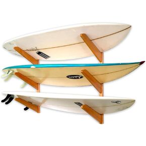 StoreYourBoard Timber Surfboard Wall Rack, Holds 3 Surfboards, Wood Home Storage Mount System