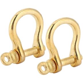 GLOGLOW Shackle, 2Pcs 10mm Anchor Shackle Pure Brass U Type Fob Key Ring Hook Golden Connection Buckle