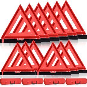 Warning Triangle DOT Approved Foldable Emergency Safety Warning Triangles Reflective Road Safety Triangle with Carrying Case Heavy Base Roadside Safety Warning Sign for Car Truck (12 Pcs)