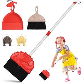 Kids Cleaning Set, 2024 Upgraded Dinosaur Theme Cleaning Toys for Toddlers Pretend Housekeeping Play Set Includes Broom Dustpan Brush and Hooks, Cleaning Toys for Toddlers Girls Boys Age 3-6