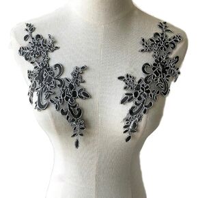 Lace Applique with Sequin Corded Flower Embroidery Lace Appliques Lace Motif Dress Patches for Craft Projects Mirror Pair (Royal Blue)
