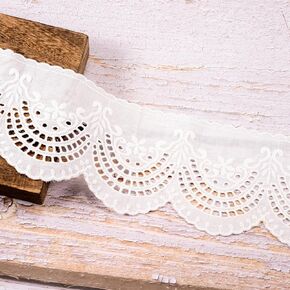 VU100 Scalloped Eyelet Beige Cotton Lace Ribbon Trim, 4 Inches Wide 5 Yards Vintage Crochet Lace Trim Fabric by The Yard, Gift Wrapping for Sewing Crafts DIY Bridal Dress Blankets Wedding Decoration