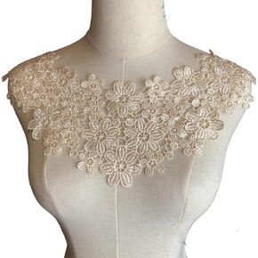 Heyiwell Water-Soluble Lace Collar, Embroidered Hollow Out Floral Sewing Applique Neckline for Garment Wedding Dress DIY Craft Accessories 45 X27cm,Khaki