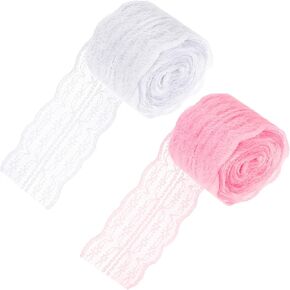 Lace Trim Ribbon 2 Roll 21 Yards Fabric Flower Floral Pattern Ribbon for Sewing DIY Crafts Scrapbooking Gift Wrapping Hair Bow Making Wedding Bridal Bouquet Shower Decorations (4.5cm, White, Pink)
