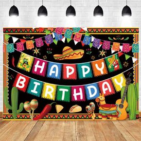 Mexican Happy Birthday Backdrop Mexican Party Decorations 4.9x3.3Ft Fiesta Theme Backdrop Mexico Cinco De Mayo Carnival Decors Taco Twosday Birthday Party Colorful Banner Photography Background
