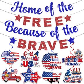 Memorial Day Decorations, NO-DIY Patriotic Decorations include 1 Pcs Memorial Day Banner and 8 Pcs Memorial Day Decor Outdoor Indoor, Memorial Day Decorations for Office