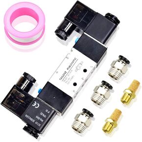 TAILONZ PNEUMATIC Solenoid Valve 4V220-08 DC12V 1/4"NPT Double Coil Pilot-Operated Electric 2 Position 5 Way Connection Type Black