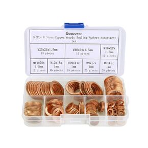 Eowpower 140Pcs 8 Sizes Copper Metric Sealing Washers Assortment Set