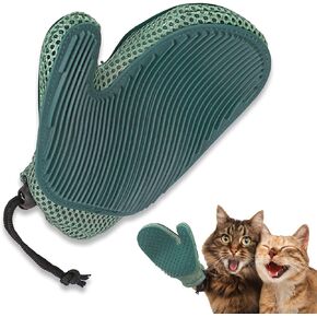 2 in 1 Pet Fur Glove & Cat Hair Remover Glove, Dog Grooming Glove Brush for Shedding, Massage, Efficient Pet Hair Remover Mitt for Uproot Cleaner Clothes, Couch, Carpet [Blue/Pair]