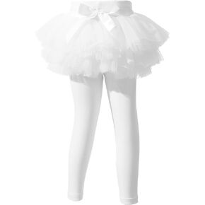 Baby Toddler Girls' Tutu Leggings Tulle Ruffle Skirted Pants Footless Tights (3T-4T) White