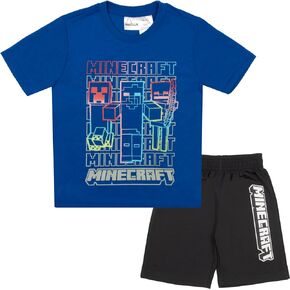 Minecraft Creeper Boys Short Sleeve T-Shirt & Shorts, 2-Piece Gamer Outfit Set for Kids and Toddlers in Kuwait