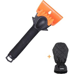 BIRDROCK HOME Ice Scraper & Breaker Combo for Car Windshield & Windows, Water Resistant, Padded Glove, Non-Scratch 4" Blade, ABS Plastic, Ice Remover, Warm & Cozy Waterproof Glove - 1 Pack