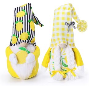 CiyvoLyeen Lemon Gnomes Decor Tiered Tray Decorations Fresh Lemon Elf Home Farmhouse Kitchen Decor, Scandinavian Tomte Nisse Swedish, Easy Shelf Household Ornament, Set of 2