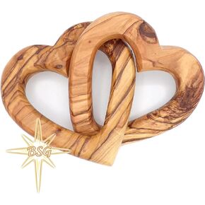 Olive Wood Connected Hearts Joined Together Forever, a Great Gift on Valentine, Engagement and Wedding, (2.95T, Large) , Brown, Yellow, Unique Grains