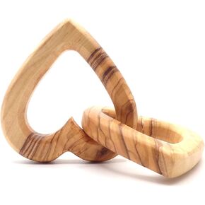 Olive Wood Connected Hearts Joined Together Forever, a Great Gift on Valentine, Engagement and Wedding, (2.95T, Large) , Brown, Yellow, Unique Grains