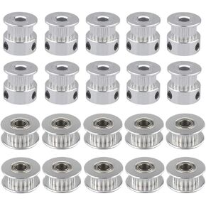 FULARR 20Pcs Premium Aluminum GT2 Pulley Kit, 20 Teeth 5mm Inner Bore, 10Pcs Timing Belt Pulley + 10Pcs Timing Belt Idler Pulley, for 3D Printer 6mm Width Timing Belt