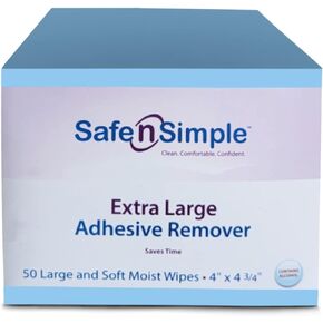 Safe n' Simple Extra Large Adhesive Remover for Skin - 4"x4.75" 50 Individually Wrapped Packets - Adhesive Remover Wipes - Medical Grade Alcohol Wipes - Alcohol Adhesive Remover Pads