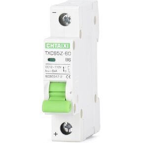 12V-110V DC Miniature Circuit Breaker, 10 Amp 1 Pole Battery Breaker Protector for Solar PV System and RV, Thermal Magnetic Trip, DIN-Rail/Surface Mount, Chtaixi DC Disconnect Switch B10