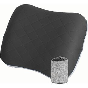 Portable Inflatable Neck Pillow for Outdoor Travel, Camping, Office Naps-Polyester + Washable Cotton-Color Available-Simple and Comfortable (Black)