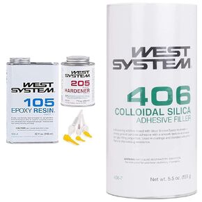 WEST SYSTEM 105A Epoxy Resin (32 fl oz) Bundle with 205A Fast Epoxy Hardener (7 fl oz) and 300 Mini Pumps Epoxy Metering 3-Pack Pump Set (3 Items)