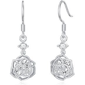 Sterling Silver Lever Back Cubic Zirconia Earrings for Women Girl Wife Girlfriend CZ Dangle Drop Earrings Jewelry Gifts for Valentine's Day Christmas Birthday Anniversary