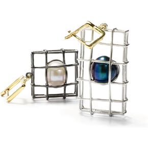 Dual-Toned Freshwater Pearl Earrings in 925 Sterling Silver with Gold and Rhodium Plating by German Kabirski