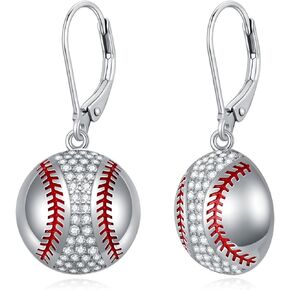 Sports Earrings 925 Sterling Silver Basketball Baseball Volleyball Soccer Football Leverback Dangle Drop Earrings Sports Jewelry Gifts for Women Girls Mom