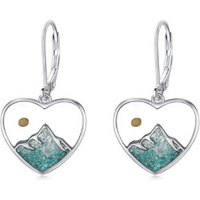 Mountain Earrings 925 Sterling Silver Turquoise Mustard Seed Dangle Drop Earrings Faith Jewelry Gifts for Women Girls