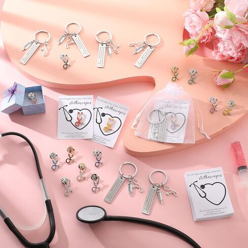 Nurse Gifts Set Stethoscope Brooch Lapel Pins Nurse Keychain Appreciation Gifts Thank You Card Bag Nurse Week Gift in Saudi Arabia