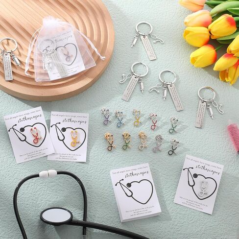 Nurse Gifts Set Stethoscope Brooch Lapel Pins Nurse Keychain Appreciation Gifts Thank You Card Bag Nurse Week Gift in Saudi Arabia
