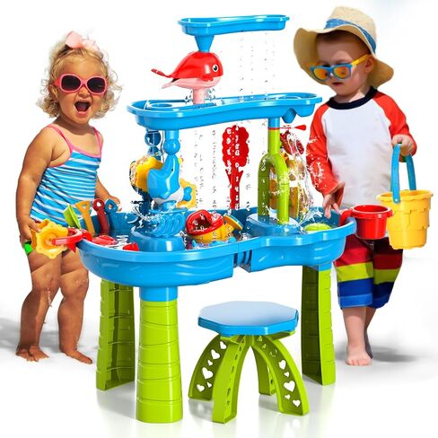 Doloowee Water Table Toy for Kids, 3 Tier Outdoor Water Sand Table, Kids Water Play Table, Activity Table Summer Outdoor Toy on Beach Backyard for Kids Toddlers 1-3 Age 3-5 Up in Saudi Arabia