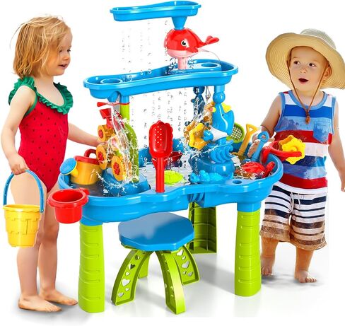 Doloowee Water Table Toy for Kids, 3 Tier Outdoor Water Sand Table, Kids Water Play Table, Activity Table Summer Outdoor Toy on Beach Backyard for Kids Toddlers 1-3 Age 3-5 Up in Saudi Arabia