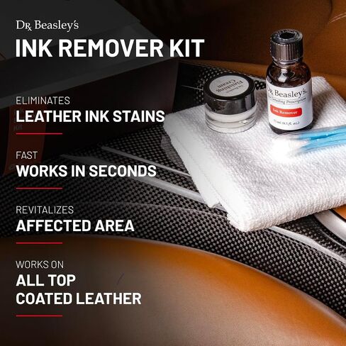 Dr. Beasley's Ink Remover Kit- Lifts & Cleans Ink from Leather. Includes Ink Remover 15ml, Finishing Cream 4ml, Microfiber Towel, and 10 Application Swabs in Saudi Arabia