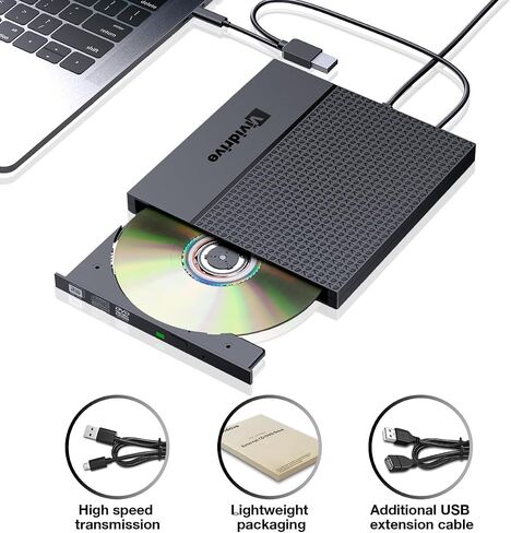 External CD/DVD Drive for Laptop,Vividrive USB 3.0 Type-C USB Portable Player for Laptop CD DVD +/-RW Disk Drive CD ROM Burner Writer CD/DVD Burner Reader Compatible with Desktop Windows Linux Apple in Saudi Arabia