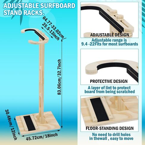 2 Set Surfboard Stand Freestanding Surfboard Rack Vertical Surfboard Holder with Floor Standing Design Stand up Indoor Surfboard Storage Wood Surfboard Display Rack for Shortboard Longboard in Saudi Arabia