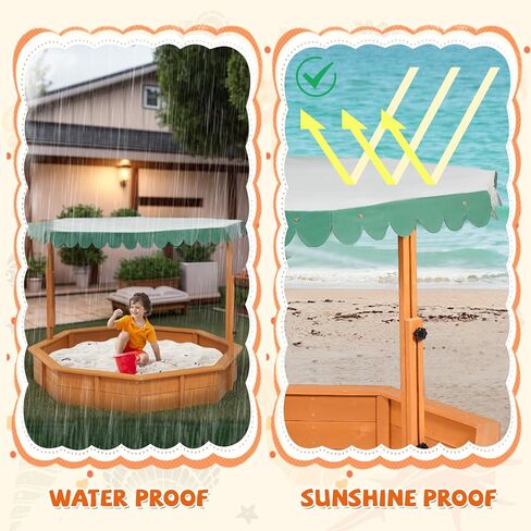 صندوق رمل مع غطاء، صندوق رمل خشبي مع غطاء، صناديق رمل للأطفال الصغار مع مظلة للفناء الخلفي والحديقة ومسرح خارجي مثمن مع غطاء قابل للتعديل للأعمار من 3 إلى 8 سنوات in Saudi Arabia