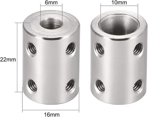 2pcs 6mm to 10mm Shaft Coupling Set Screw, D16mm x L22mm Stainless Steel Bore Rigid Shaft Coupler Joint Connector for 3D Printer,DIY Robots, CNC Machine,Motor Accessories in Saudi Arabia