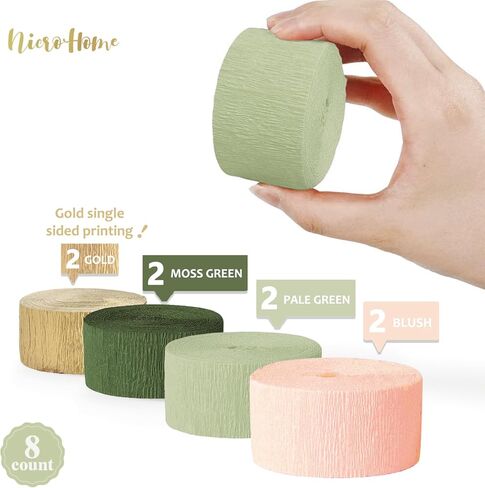 زخارف دش الزفاف من NICROHOME، 8 لفات من ورق الكريب الأخضر الوردي المريمية لحفلات استقبال المولود الجديد، وحفلات الزفاف، وحفلات الخطوبة، وديكورات حفلات أعياد الميلاد in Kuwait