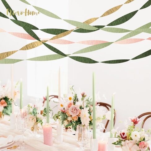 زخارف دش الزفاف من NICROHOME، 8 لفات من ورق الكريب الأخضر الوردي المريمية لحفلات استقبال المولود الجديد، وحفلات الزفاف، وحفلات الخطوبة، وديكورات حفلات أعياد الميلاد in Kuwait