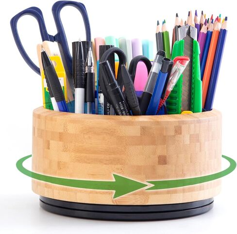 منظم حامل أقلام للمكتب، حامل أقلام من الخيزران يدور 360 درجة، 9 مقصورات منظم أقلام تخزين مستلزمات فنية، علبة مكتب للوازم المدرسية والمكاتب المنزلية in Saudi Arabia