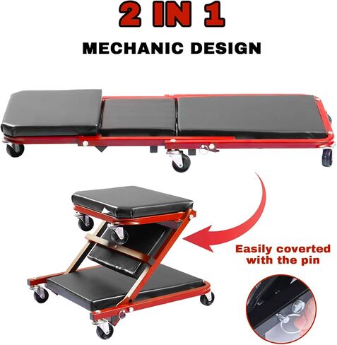 BHTOP ميكانيكي الزاحف، 300 رطل Z-الزاحف مقعد، 36 في 2 في 1 كرسي المرآب قابل للتعديل المتداول للطي سيارة الزاحف مع 6 قطع عجلات للمرآب، متجر، إصلاح السيارات، الاستلقاء أو الجلوس in Kuwait