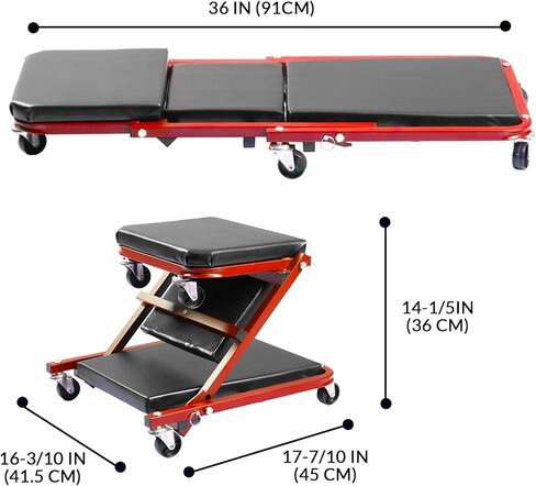 BHTOP ميكانيكي الزاحف، 300 رطل Z-الزاحف مقعد، 36 في 2 في 1 كرسي المرآب قابل للتعديل المتداول للطي سيارة الزاحف مع 6 قطع عجلات للمرآب، متجر، إصلاح السيارات، الاستلقاء أو الجلوس in Kuwait