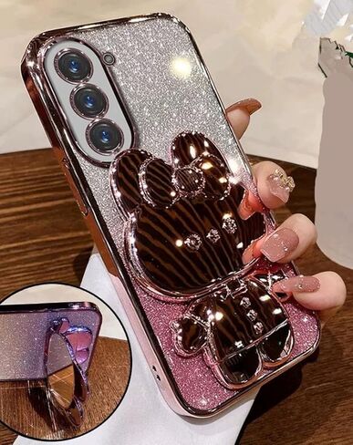 حافظة لهاتف سامسونج جالاكسي A15 5G للنساء، حامل مرآة على شكل أرنب مخفي لطيف، طبقة متدرجة لامعة من السيليكون الشفاف الناعم المقاوم للصدمات لهاتف سامسونج A15 وردي in Kuwait