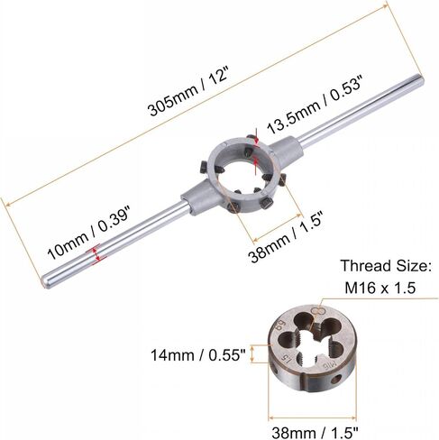 uxcell Die Stock Handle Wrench Set, M16 x 1.5 Threading Round Die and 38mm (Fit M12-M16 Dies) Holder Adjustable Wrench Hand Tool in Saudi Arabia